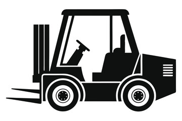 Forklift silhouette demonstrates industrial machine, offering a clear view of its controls and wheels