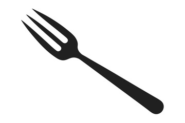 Single black fork utensil stands out against a clean white space backdrop beautifully