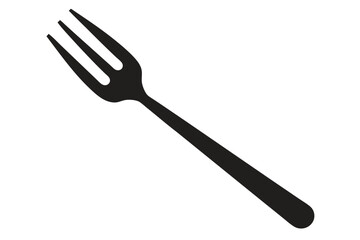 A simple black fork with three tines lies diagonally on the white background