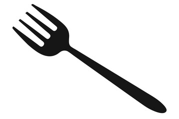 A solitary black fork shows simple eating utensil set against white background