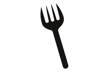 Simple black fork is isolated on white background, with plain design