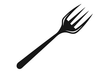 Simple silhouette of a black metallic fork with four prongs against a white background