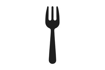 A sleek, single, black fork stands vertically against a clean, transparent backdrop