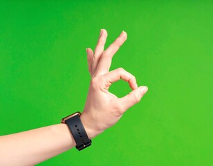 Hand Gesture on Green Screen - Okay Sign for Approval.