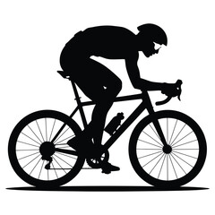 Fototapeta premium Cyclist Riding Road Bike Silhouette Vector Illustration – Professional Athlete in Action Training for Race, Sports Fitness Artwork Representing Speed, Endurance, and Outdoor Cycling Activity