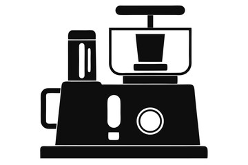 Silhouette icon presents a food processor with transparent container and essential kitchen features