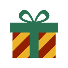 Festive present icon with ribbon and striped wrapping isolated on white