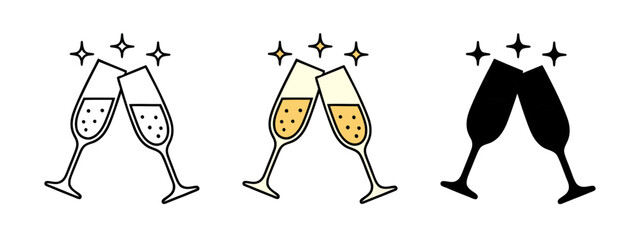 Champagne Flutes Toasting Sparkling Wine Glasses Icon Celebration Cheers © Lili