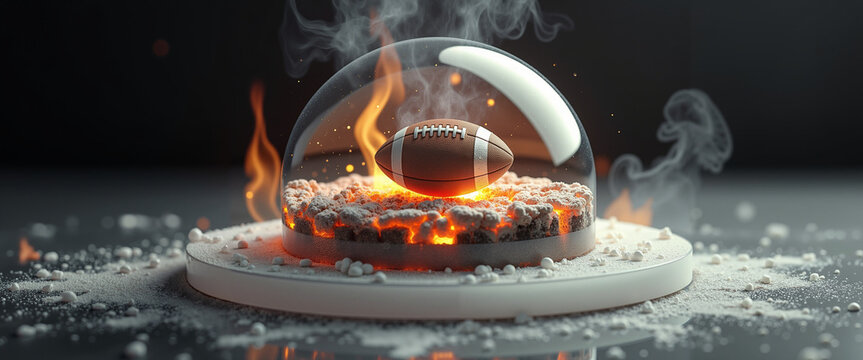 Backlit smoke from the grill with a football in flames and snow - Powered by Adobe