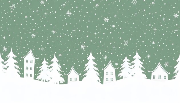 Celebrate the holidays with this festive Christmas scene featuring snowy trees and cozy winter homes.