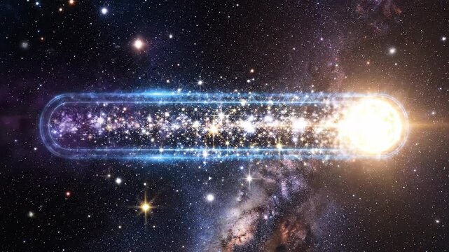 Abstract glowing u shaped frame in a celestial cosmic galaxy