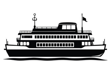 Obraz premium Black silhouette displays a majestic ferryboat sailing on a wavy surface today