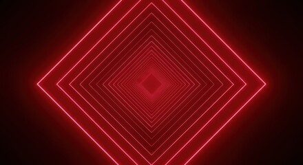 Abstract red neon rhombus tunnel background for tech and futuristic art