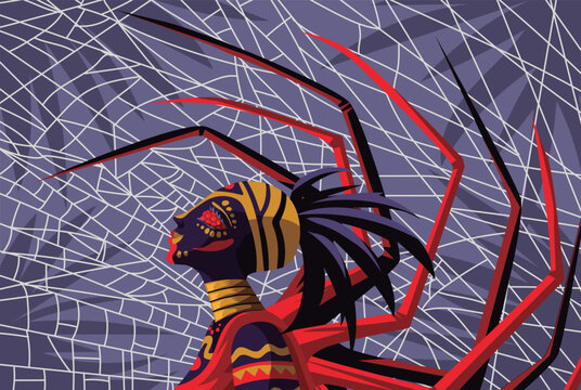 anansi african spider deity in a web