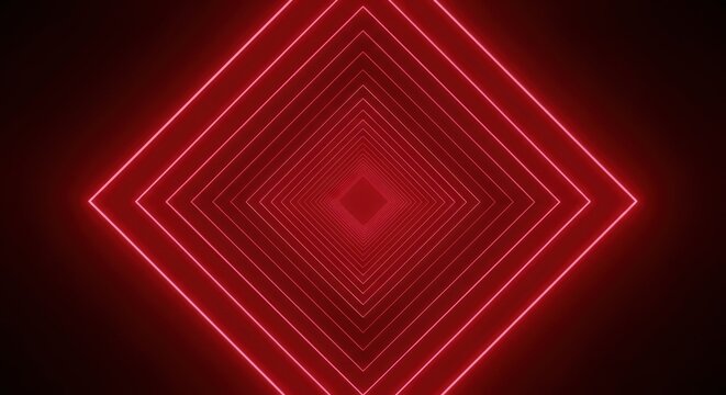 Abstract red neon rhombus tunnel background for tech and futuristic art