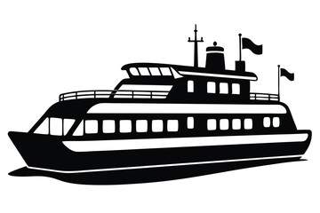 Obraz premium Black silhouette shows the ferryboat floating smoothly across the water during daytime