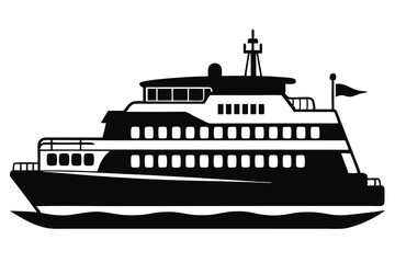 Obraz premium Silhouette of a large cruise ferry boat with multiple decks and navigation equipment visible