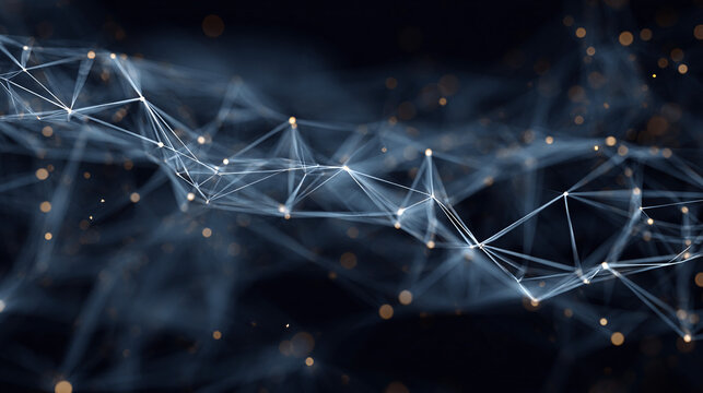 A digital network of interconnected nodes and lines, illustrating a complex web of data and information flow