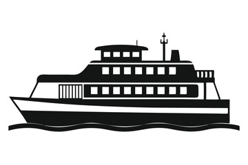 Obraz premium Sleek black silhouette shows a passenger ferry cruising through ocean waters against white background