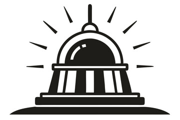 A monochrome graphical building silhouette radiates energy, showing simple structure, and design