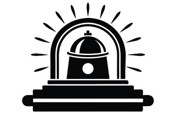 A vintage black emergency siren is radiating with light in a drawing