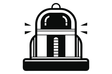 A classic jukebox emits sound waves, rendered as a simple black and white vector