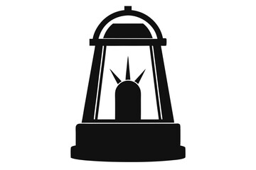 An old fashioned black lantern shows a bright flame in the dark place