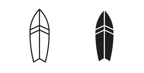 Surf board icon with editable stroke and flat vector pack