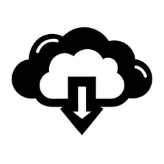 Cloud download icon representing data transfer, digital storage, and internet connectivity, with an arrow indicating the process of retrieving information from a remote server