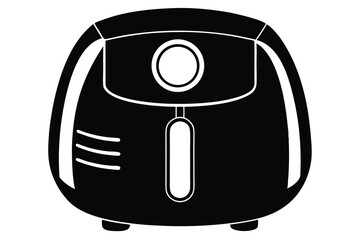 A black air fryer features white accents for control buttons and handles