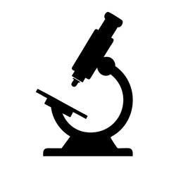 A black silhouette of a classic laboratory microscope, an essential scientific instrument used for magnifying small objects and conducting research in biology, chemistry, and medicine