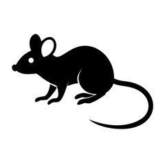 A minimalist black silhouette of a mouse, showcasing its characteristic long tail, small ears, and compact body
