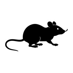Black silhouette of a small rodent, likely a mouse or rat, with a long tail and pointed snout, standing in profile