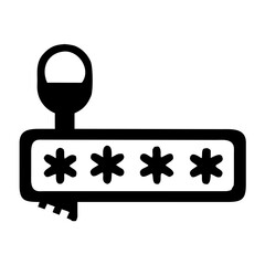 Password field with hidden characters and a key icon, representing security, login, and data protection