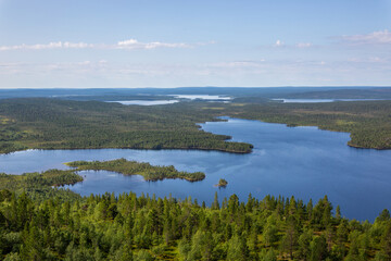 Landscapes overlooking the lake Kaskama. Panorama. Kola Peninsula, Arctic Circle, Russia