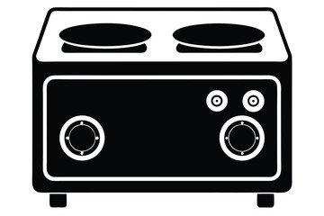 Isolated black and white electric cooker features two burners and control knobs