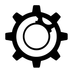 A sleek black gear icon with a smaller, integrated gear forming a dynamic circular arrow, symbolizing settings, configuration, workflow, process, update, or continuous operation