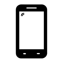 A black silhouette icon of a modern smartphone displaying a wireless signal indicator, representing mobile communication and technology