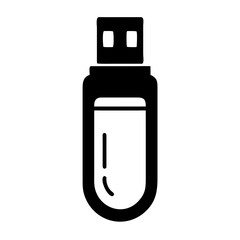 A minimalist black and white icon of a universal serial bus usb flash drive, a portable digital data storage device used for transferring files and backing up information