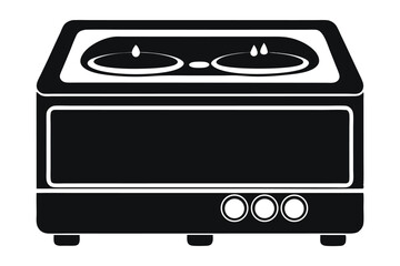 The simple black solid icon presents a stove top with two burners and knobs