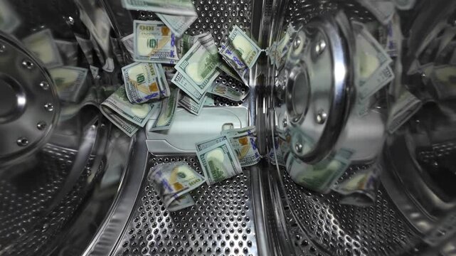 Illegal money spinning in the washing machine. Laundering illegal money. Money laundering for illegal business. Concept Of Money Laundering Financial Fraud. Fraudulent scheme