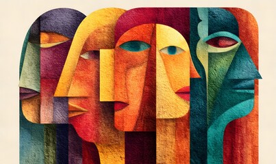 Abstract faces art painting colorful portraits modern art expressionism wall art decor contemporary design