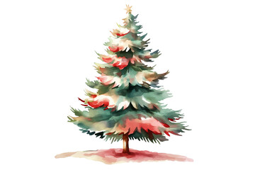Muted Red and Green Watercolor Tree Isolated on Transparent Background