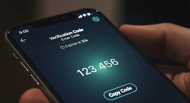 Smartphone displaying two factor authentication verification code on screen security access