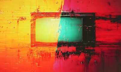 Abstract tv screen art with glitch effect in vibrant colors for modern digital art background design