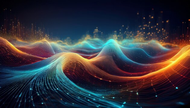 abstract digital landscape of swirling interconnected particles