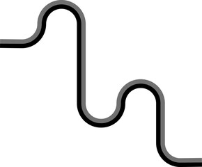 Dual contrasting lines shift through a maze composition built from squared wave patterns and soft curving segments.