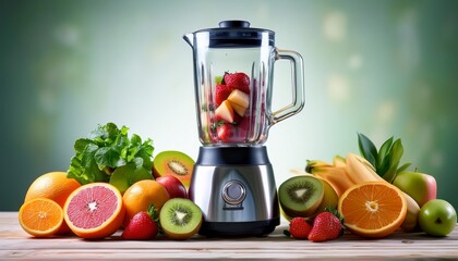 fresh fruit ingredients in a blender