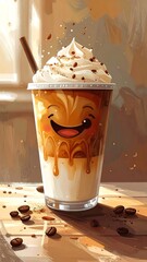 Happy Coffee - A Delicious and Joyful Iced Latte with Whipped Cream.