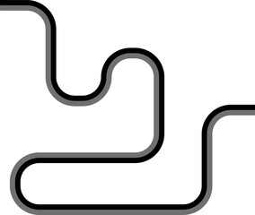 Dual-tone lines trace an irregular squared path with alternating curved turns and geometric transitions.